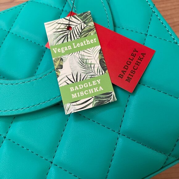 FIRM. $129 Badgley Mischka Diamond Purse, Vegan Leather Studded Branded Gunmetal - Picture 4 of 14